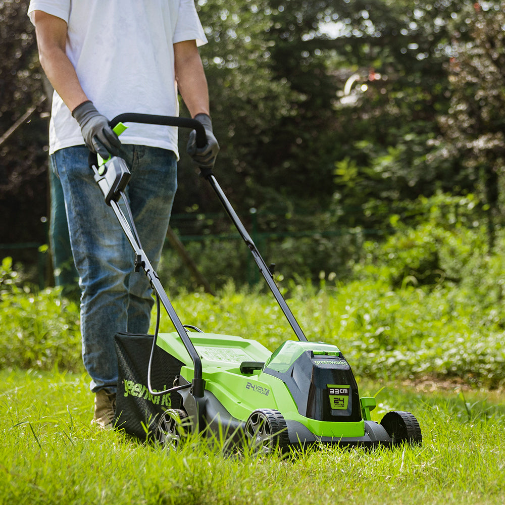 24V Cordless Lawn Mower 33cm & Grass Trimmer 25cm Set